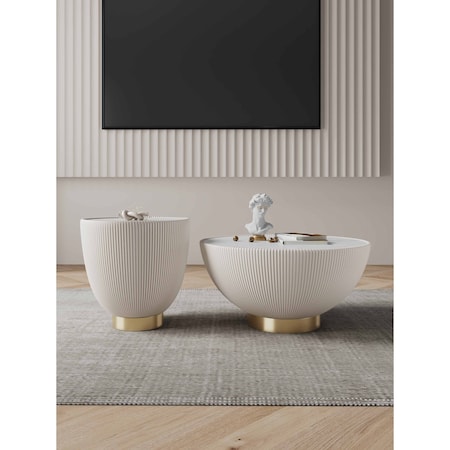 Manhattan Comfort Anderson Coffee Table and End Table 2.0 in Cream - Set of 2 2-AT01-CR